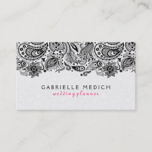 Tarjeta De Visita Lace de paisley floral blanca y negra