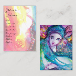 Tarjeta De Visita LADY AZUL MÁSCARA Veneciana Mascarada Rosa de Oro