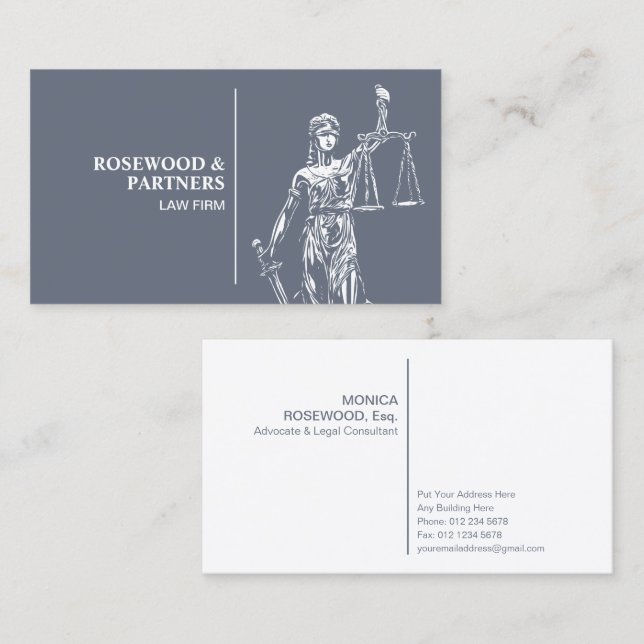 Tarjeta De Visita Lady Justice Ilustracion en Slate Grey (Anverso / Reverso)