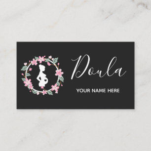 Tarjeta De Visita Lady Silhouette Cute Floral Doula Partera