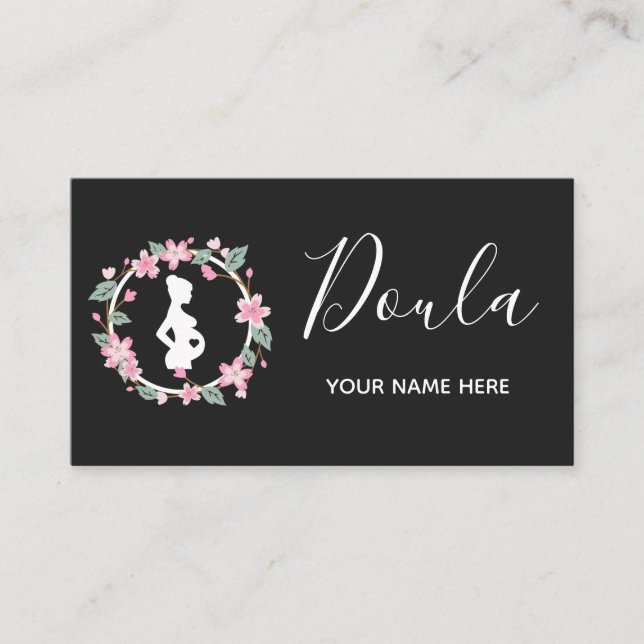 Tarjeta De Visita Lady Silhouette Cute Floral Doula Partera (Anverso)