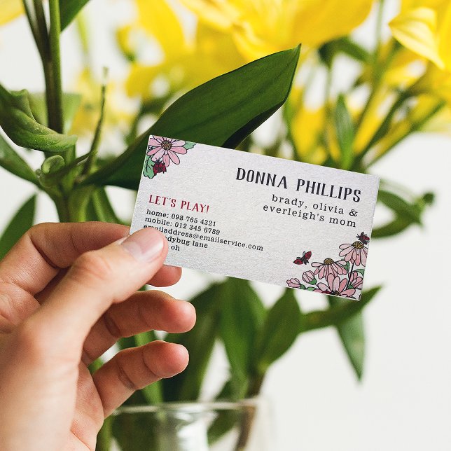 Tarjeta De Visita Ladybugs & Pink Daisies Mom Calling Card (Subido por el creador)
