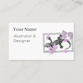 Tarjeta De Visita Lagarto Boho y Hojas Rosadas - Arte Zen