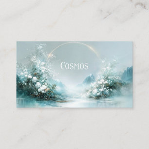 Tarjeta De Visita Lago Celestial Brillante y Floral Blanco