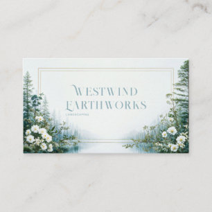 Tarjeta De Visita Lago de Bosque Brumoso Etéreo Floral Blanco Marco 