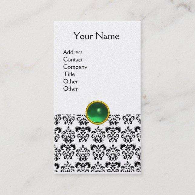 Tarjeta De Visita Lágrima MONOGRAM DE GEMSTONE VERDE BLANCA NEGRA (Anverso)