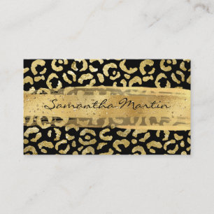 Tarjeta De Visita Laminado Dorado Golpe de Pincel Leopardo