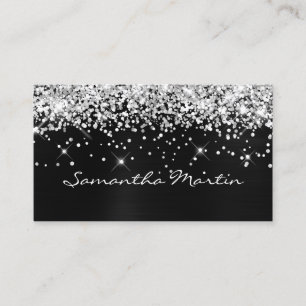 Tarjeta De Visita Laminado negro con brillo plateado brillante
