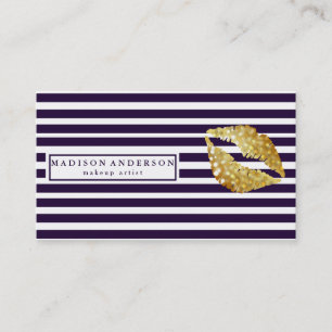 Tarjeta De Visita Láminas de oro de Moda azul y blanca de la marina