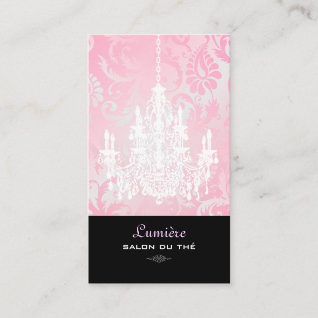 Tarjeta De Visita Lámpara blanca PixDezines + Damasco Rosa (Anverso)