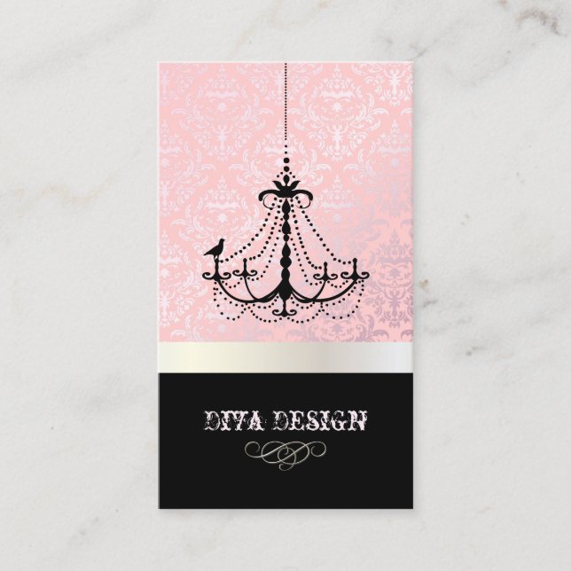 Tarjeta De Visita Lámpara + damasco barroco de Céline /perla + rosa (Anverso)