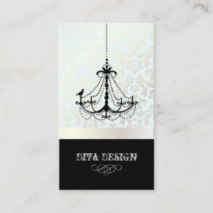Tarjeta De Visita Lámpara + damasco barroco /perla + azul