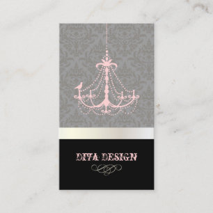 Tarjeta De Visita Lámpara + Damasco barroco /perla + rosa