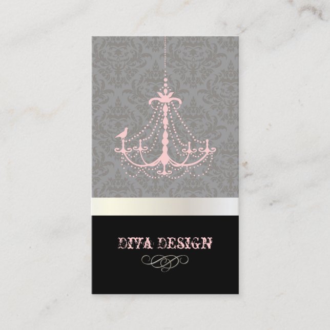 Tarjeta De Visita Lámpara + damasco barroco /perla + rosa (Anverso)