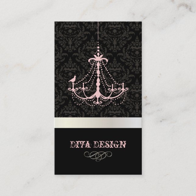 Tarjeta De Visita Lámpara + Damasco barroco /perla + rosa (Anverso)