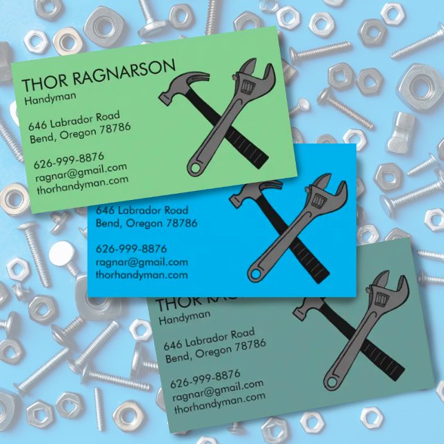 Tarjeta De Visita Lámpara de construcción para reparación de viviend (Handyman custom business card with illustration of wrench and hammer. Add your own text change color)