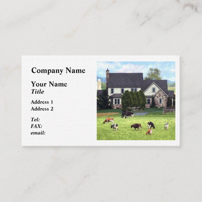 Tarjeta De Visita Lancaster PA - Granja familiar con vacas en pastel (Anverso)