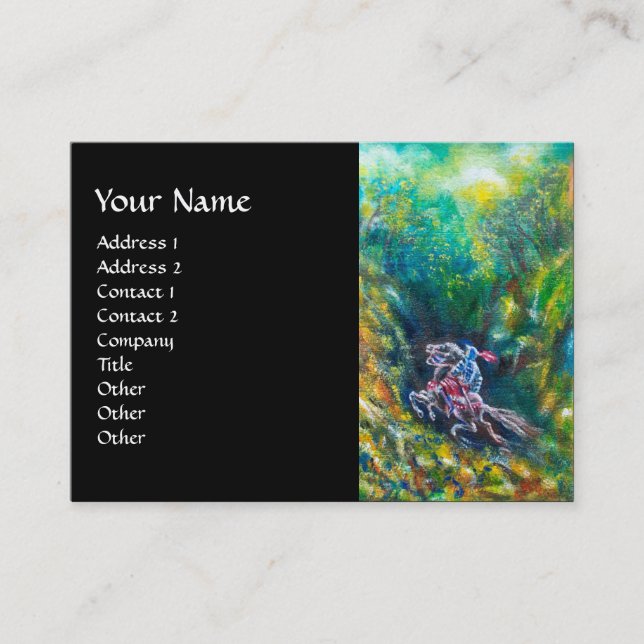 Tarjeta De Visita LANCELOT NOCTURNO, CABALLO EN BOSQUE VERDE Negro (Anverso)
