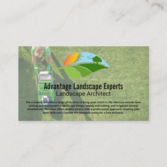Tarjeta De Visita Landscape Architect Cutting Lawn (Anverso)