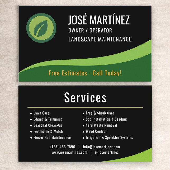 Tarjeta De Visita Landscape Maintenance Black Green  (Subido por el creador)