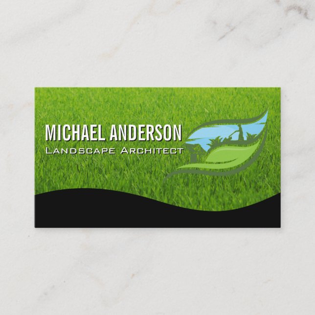 Tarjeta De Visita Landscaping Gardening Logo | Leaf Grass (Anverso)