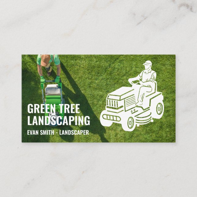 Tarjeta De Visita Landscaping | Sitting Lawn Mower | Gardening (Anverso)