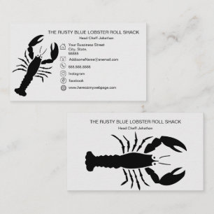 Tarjeta De Visita Langosta Negra Mariscos Negro Blanco Simple Náutic
