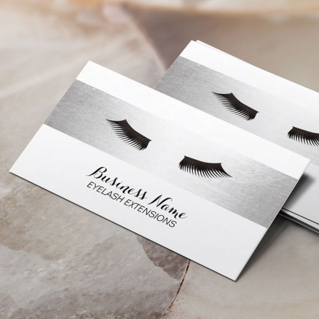 Tarjeta De Visita Lantea Extensiones Eyelash Salon Plateado Moderno (Subido por el creador)