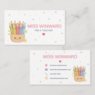 Tarjeta De Visita Lápiz Adorable Pastel Profesor