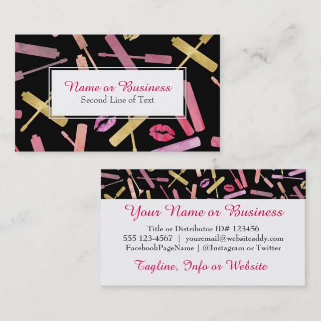 Tarjeta De Visita Lápiz labial y negro brillante Bizcards del oro y (Anverso / Reverso)