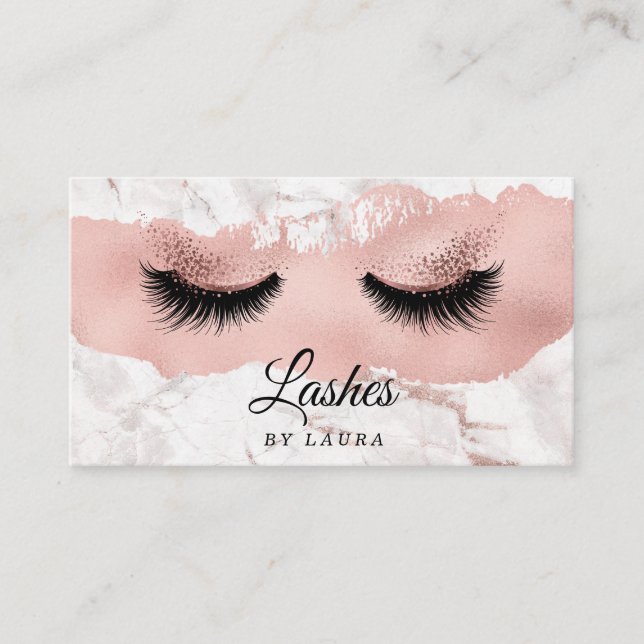 Tarjeta De Visita Larga extensión Lash Maquillaje Artista Rosa Oro (Anverso)