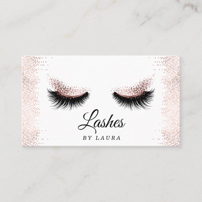 Tarjeta De Visita Larga extensión Lash Maquillaje Artista Rosa Oro (Anverso)