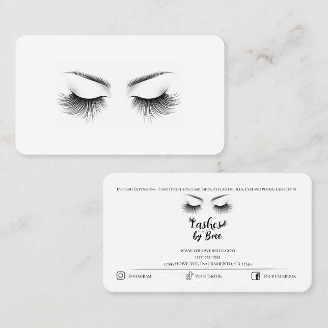 Tarjeta De Visita Largos latigazos Extensiones Eyelash Belleza (Anverso / Reverso)
