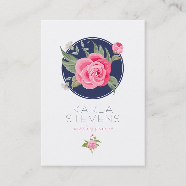 Tarjeta De Visita Las acuarelas rosadas modernas Subió blanco y azul (Anverso)