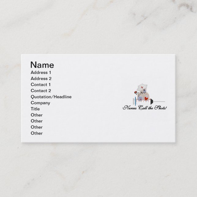 Tarjeta De Visita Las enfermeras del oso de peluche llaman las (Anverso)