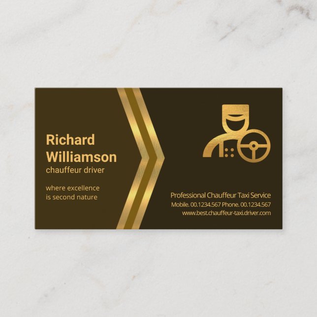 Tarjeta De Visita Las Flores Doradas Marrón Shades Chauffeur Taxi (Anverso)