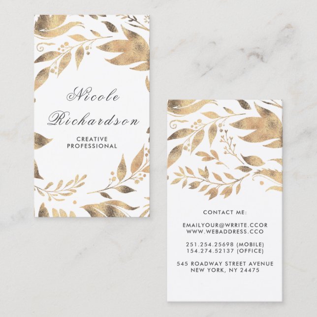 Tarjeta De Visita Las hojas de blanco y oro son de Moda moderna (Anverso / Reverso)