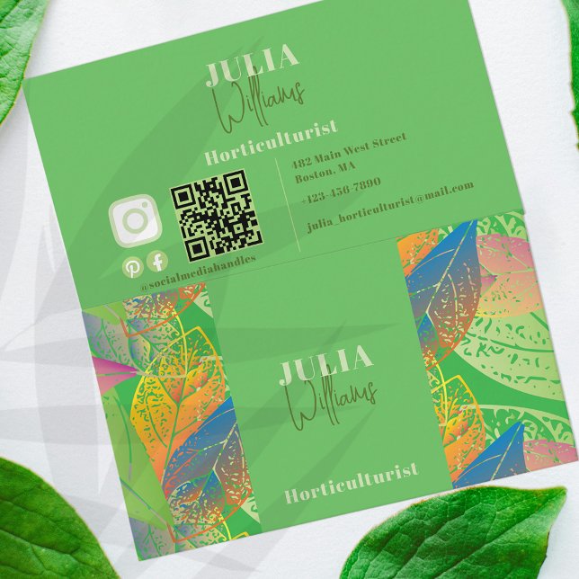 Tarjeta De Visita Las hojas frescas modernas sobre el horticulturist (Subido por el creador)