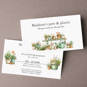 Tarjeta De Visita Las macetas de herramientas de jardín y las planta