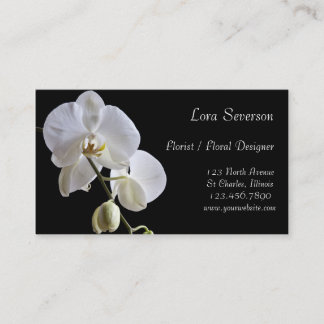Tarjeta De Visita Las orquídeas blancas en la floristería negra