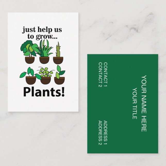Tarjeta De Visita Las Plantas Simplemente Nos Ayudan A Crecer Planta (Anverso / Reverso)