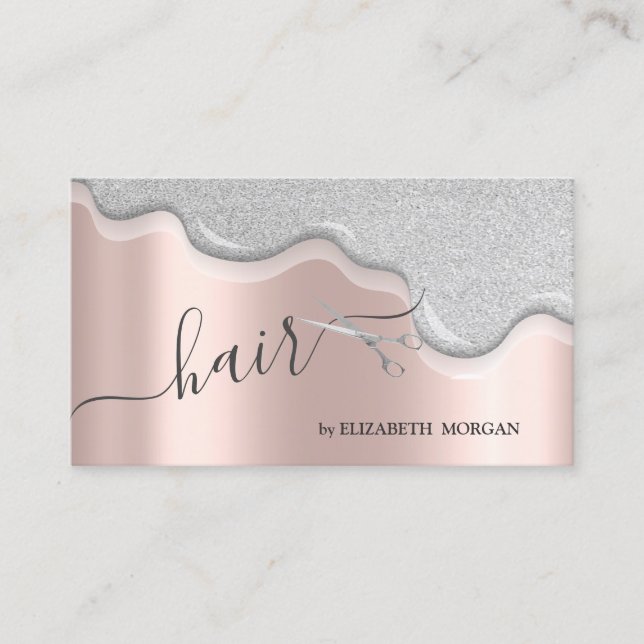 Tarjeta De Visita Las tijeras modernas Purpurina plateado gotean el  (Anverso)