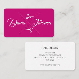 Tarjeta De Visita Las tijeras modernas son de color rosa frambuesa e