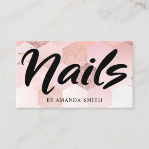 Tarjeta De Visita Las uñas con azulejos de oro Rosa
