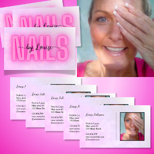 Tarjeta De Visita Las uñas rosadas brillantes por foto de texto pers
