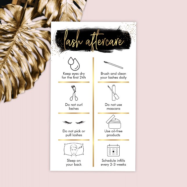 Tarjeta De Visita Lash Aftercare Guide Salón Purpurina de Oro y Negr (Subido por el creador)