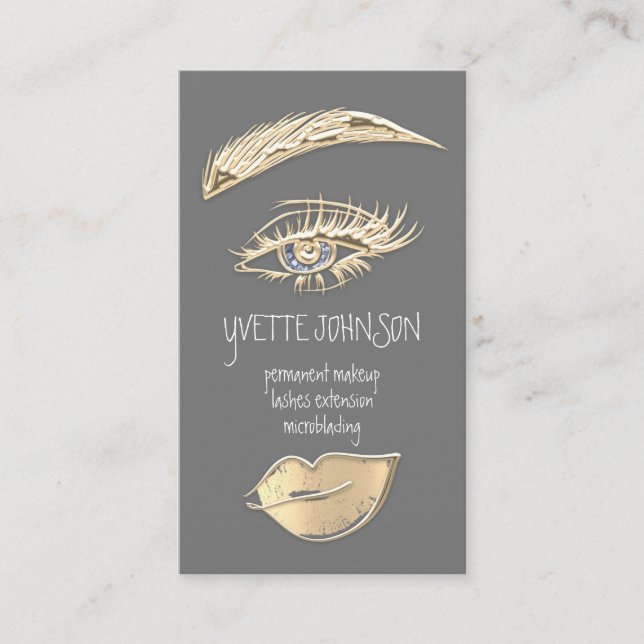 Tarjeta De Visita Lash Brow Logo permanente de maquillaje QRCode Gri (Anverso)