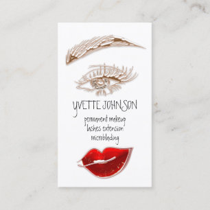Tarjeta De Visita Lash Brow Makeup Logo QR Code Red Rose Lips