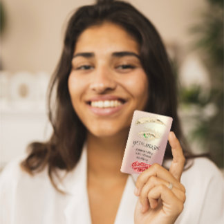 Tarjeta De Visita Lash Brow Maquillaje Permanente QRCode Gold Rosa V