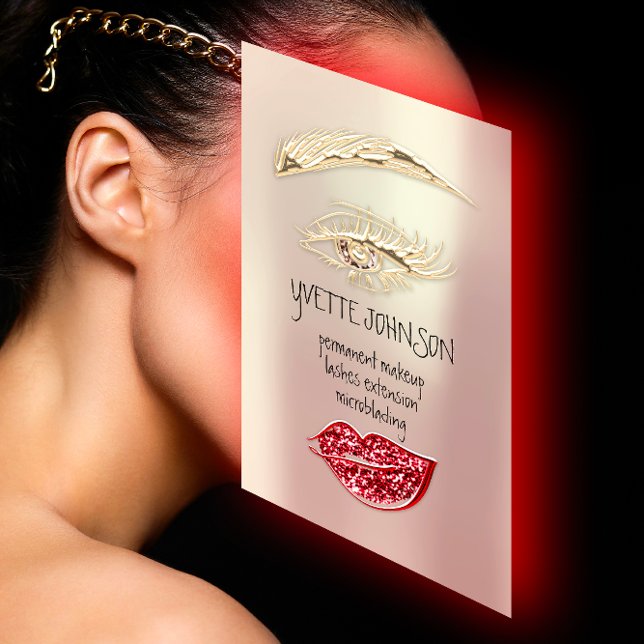 Tarjeta De Visita Lash Brow Maquillaje Permanente QRCode Oro Marrón  (Lash Brow Permanent Makeup QRCode Gold Red Brown Business Card)